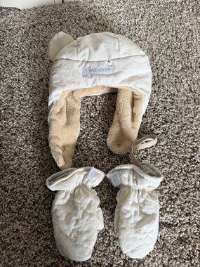 7AM Enfant | White Cub Set | Mittens & Hat 6-12M
